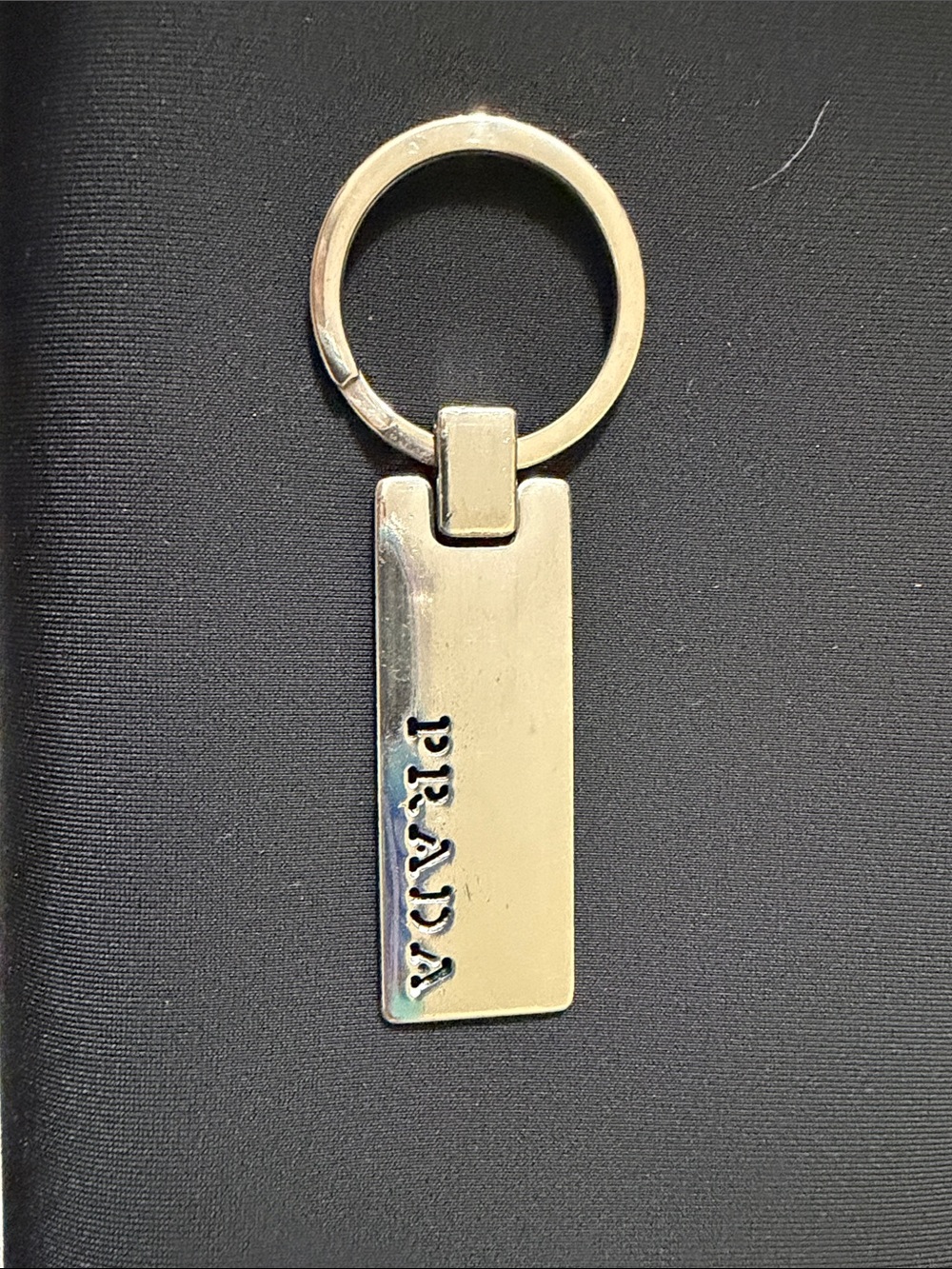 Prada Silver Rectangular Tag Keyring with Vertical Logo ( final sale )